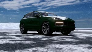 Stock Video Green Luxury Vehicle In A Snowy Road Live Wallpaper For PC