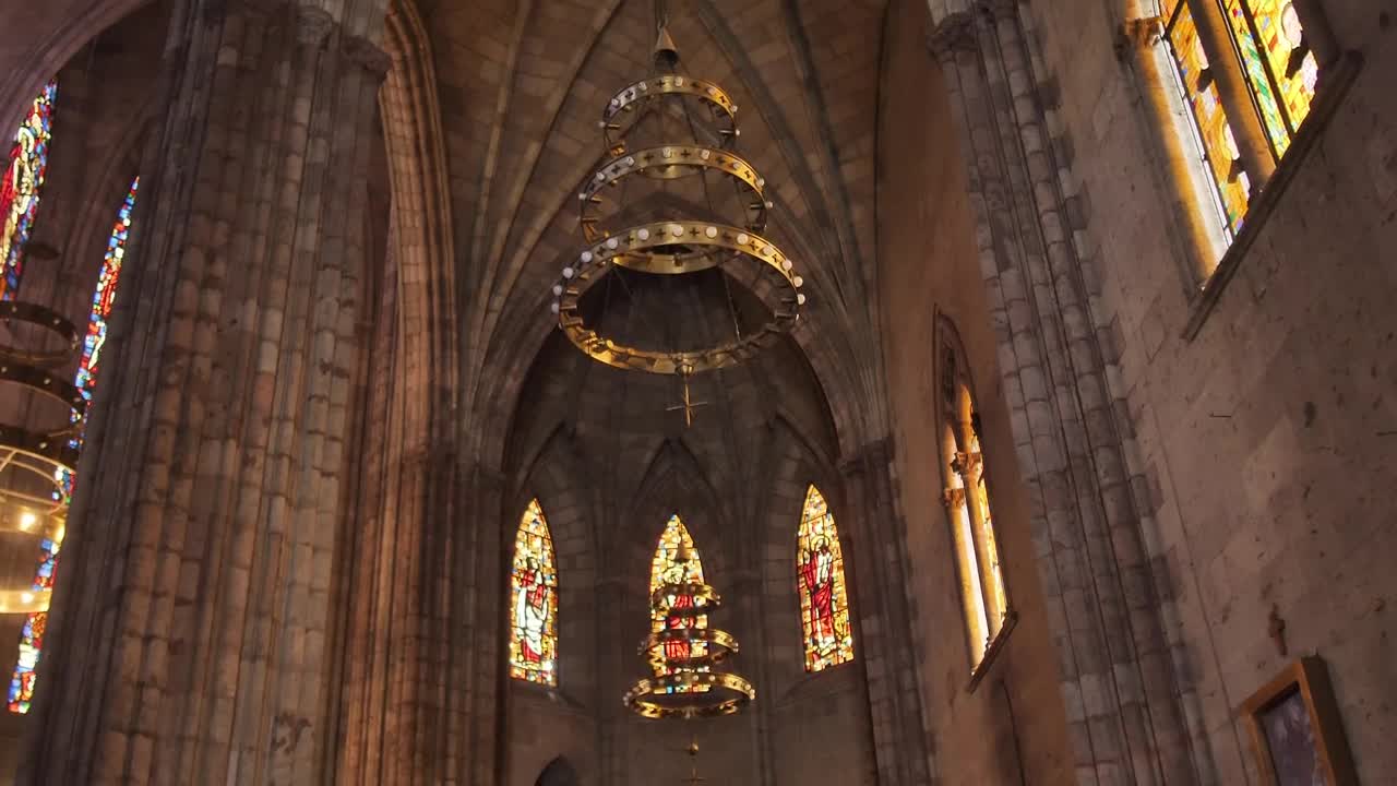 Download Stock Video Gothic Church Inside With Colorful Stained Glass Windows And A Live Wallpaper For PC