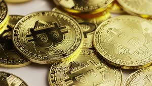 Stock Video Golden Bitcoin Coins Slowly Spinning Live Wallpaper For PC