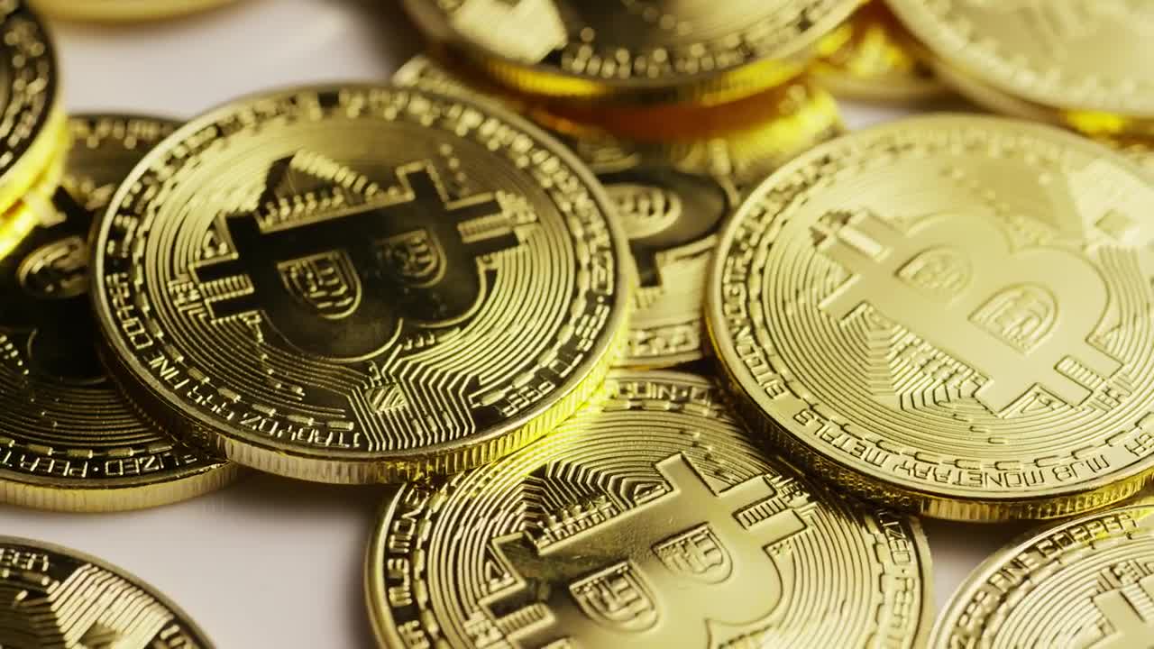 Download Stock Video Golden Bitcoin Coins Slowly Spinning Live Wallpaper For PC