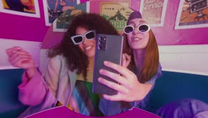 Stock Video Girls Taking Selfies In A Retro Restaurant Live Wallpaper For PC