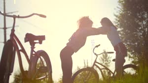 Stock Video Girls Stretching After A Bike Ride Outdoors Live Wallpaper For PC