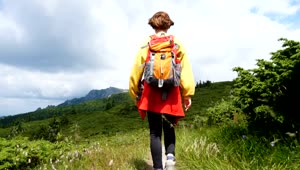 Stock Video Girl With A Backpack Hiking In The Hills Live Wallpaper For PC