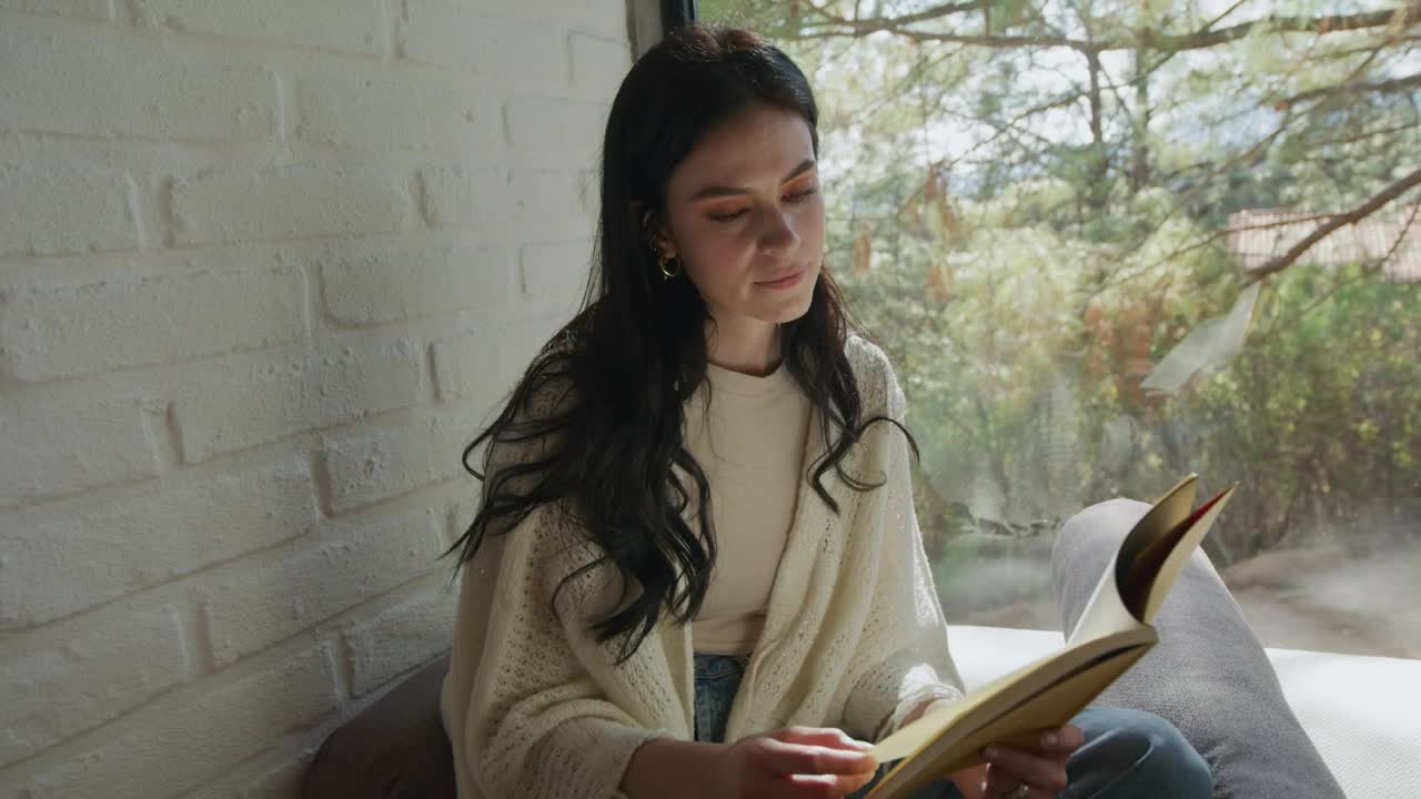 Download Stock Video Girl Reading A Book Sitting Near A Window Live Wallpaper For PC