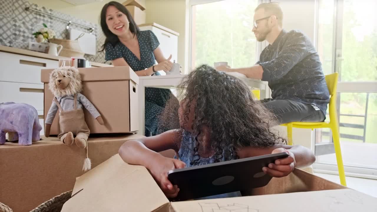 Download Stock Video Girl Playing With A Tablet Near Her Parents Live Wallpaper For PC