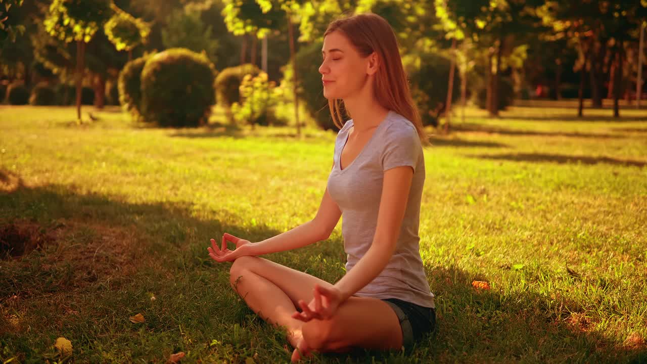 Download Stock Video Girl Meditating In Yoga Pose In A Park Live Wallpaper For PC