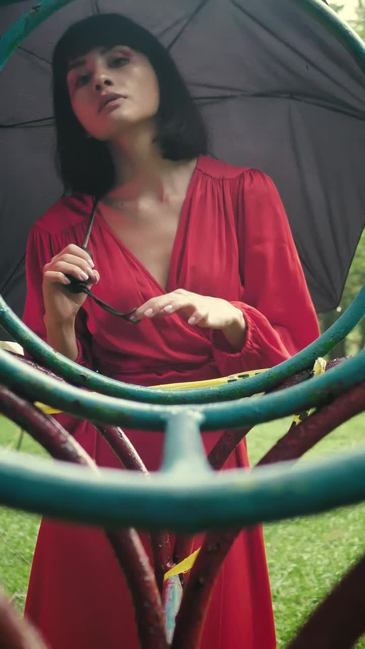 Download Stock Video Girl In Red And With Umbrella Through By An Old Live Wallpaper For PC