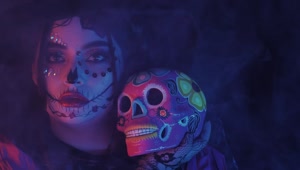 Stock Video Girl Disguised As A Catrina In The Dark Live Wallpaper For PC