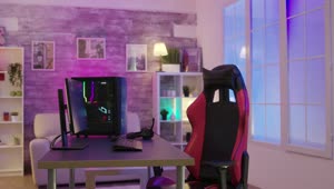 Stock Video Gaming Chair And Pc In Colorful Home Office Live Wallpaper For PC