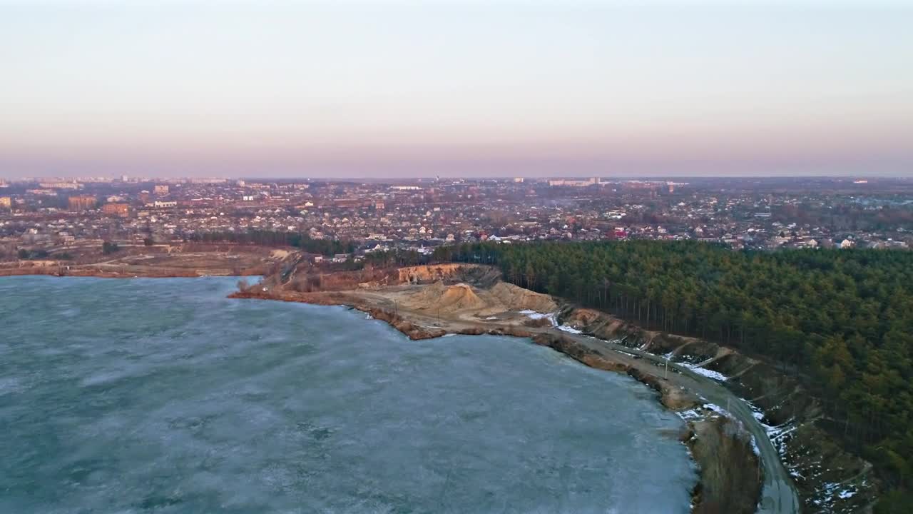 Download Stock Video Frozen Lake Next To A Big Town Live Wallpaper For PC