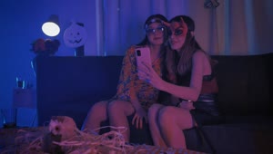 Stock Video Friends Taking A Selfie At A Halloween Party Live Wallpaper For PC