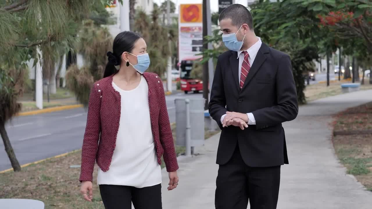 Download Stock Video Friends In Masks Talking And Walking On The Street Live Wallpaper For PC