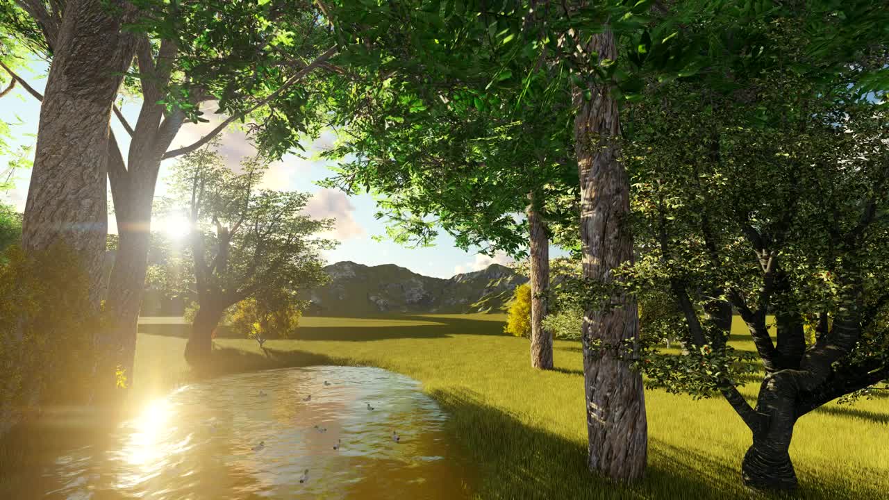 Download Stock Video Lake On A Sunny Park Near The Mountains Animated Wallpaper