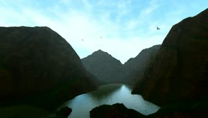 Stock Video Lake Between Mountains D Render Animated Wallpaper