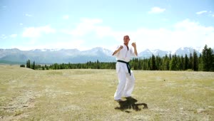 Stock Video Karate Black Belt High Kick With Outdoor Landscape Animated Wallpaper