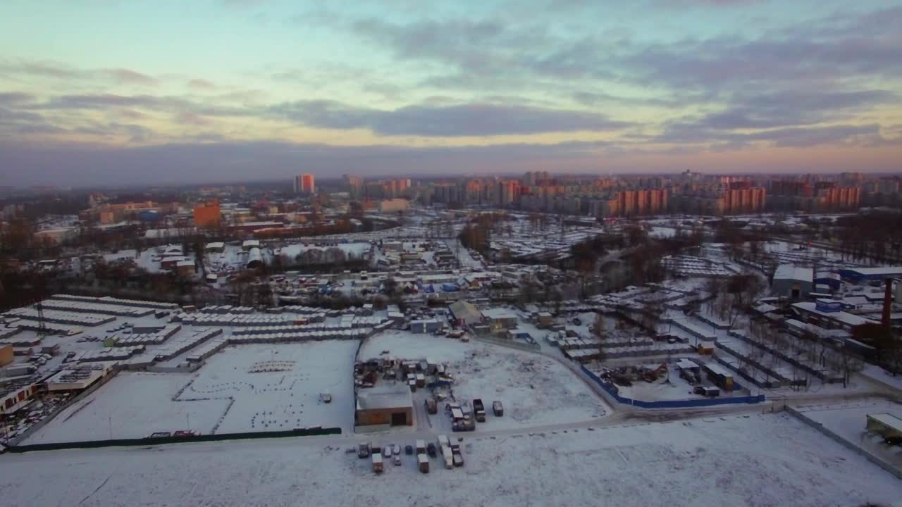 Download Stock Video Industrial District Covered In Snow Animated Wallpaper