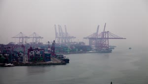 Stock Video Industrial Container Port On A Foggy Morning Animated Wallpaper