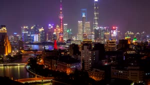 Stock Video Illuminated Buildings In Shanghai City Scape Animated Wallpaper