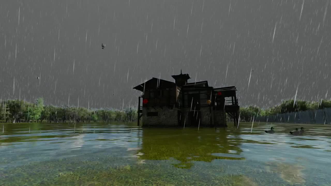 Download Stock Video House In The Middle Of A Lake On A Rainy Animated Wallpaper