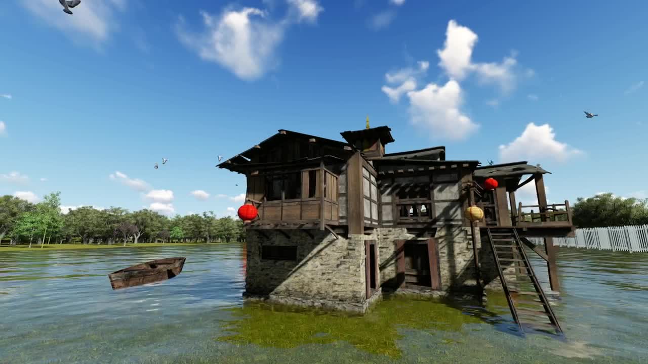 Download Stock Video House In The Middle Of A Lake Animated Wallpaper