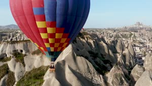 Stock Video Hot Air Balloon Floats Over Turkish Landscape Animated Wallpaper