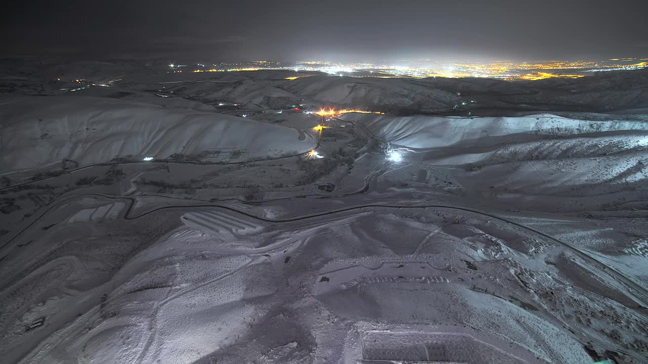Download Stock Video Hills Covered In Snow With The City Lights In The Animated Wallpaper