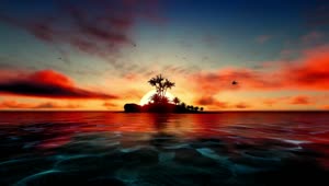 Stock Video Helicopter Flying Over An Island At Sunset Animated Wallpaper