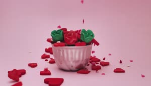 Stock Video Hearts And Roses Of Candy In Flower Pot Animated Wallpaper
