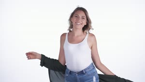Stock Video Happy Woman Dancing On A White Background Animated Wallpaper