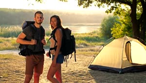 Stock Video Happy Camping Couple Watching Together At Camera Animated Wallpaper