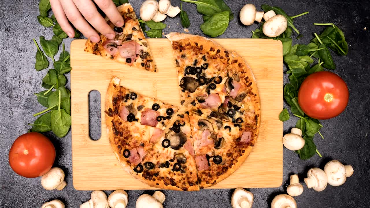 Download Stock Video Hands Taking Pizza Slices Animated Wallpaper