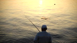 Stock Video Man Catching A Fish In The Evening Animated Wallpaper