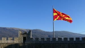 Stock Video Macedonian Flag Waving At The Fortress Animated Wallpaper