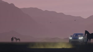 Stock Video Luxury Vehicle Passing Through Wild Horses Animated Wallpaper