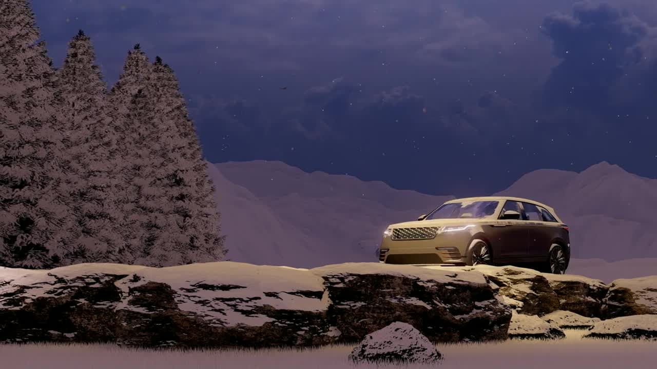 Download Stock Video Luxury Vehicle In A Snowing Forest Animated Wallpaper