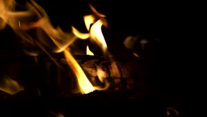 Stock Video Log Fire Burning Intensely At Night Animated Wallpaper