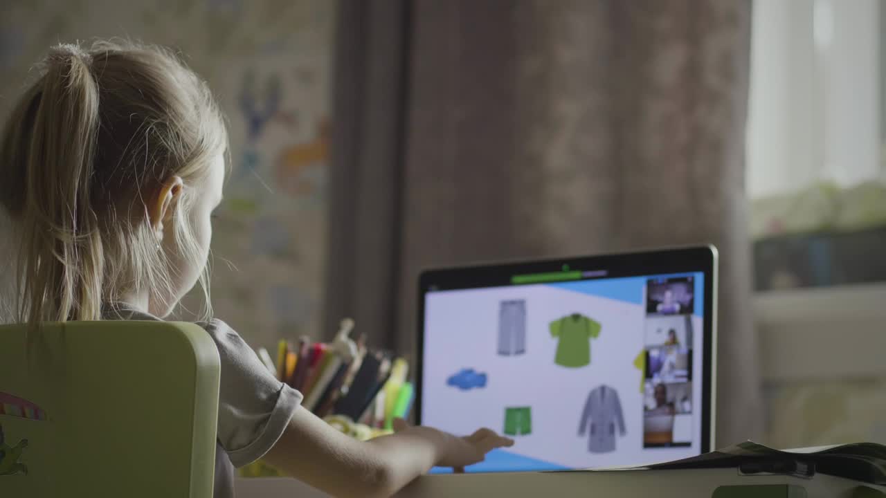 Download Stock Video Little Girl On An Online Class In The Morning Animated Wallpaper