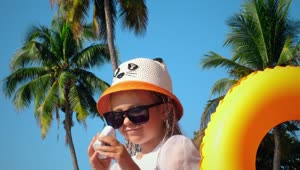 Stock Video Little Girl Filming Herself On Vacations Animated Wallpaper