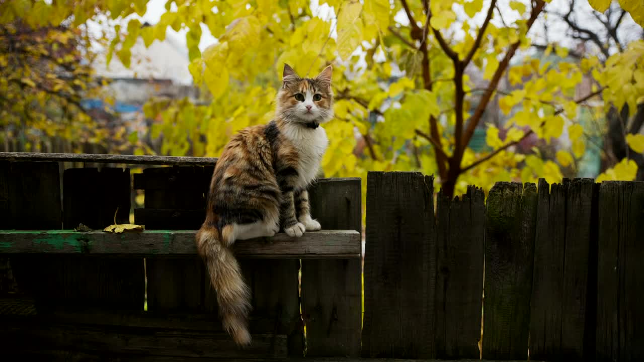 Download Stock Video Little Cat On A Fence In The Gaden Animated Wallpaper
