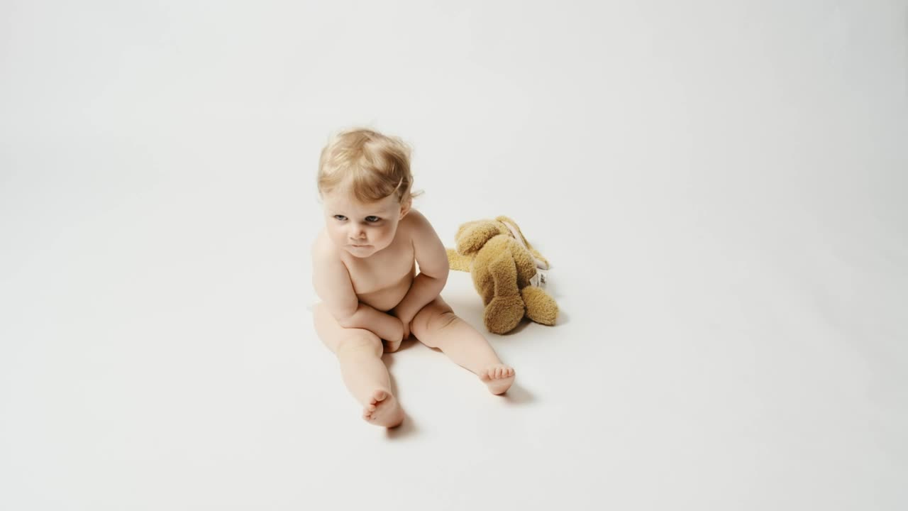Download Stock Video Little Blonde Baby And A Plushie Animated Wallpaper