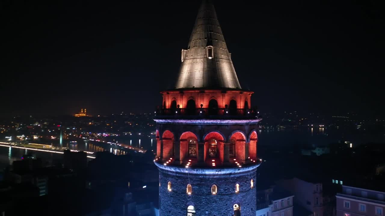Download Stock Video Lights On Top Of The Galata Tower Animated Wallpaper