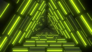Stock Video Lemon Green Neon Lit Triangular Passageway Tour Animated Wallpaper