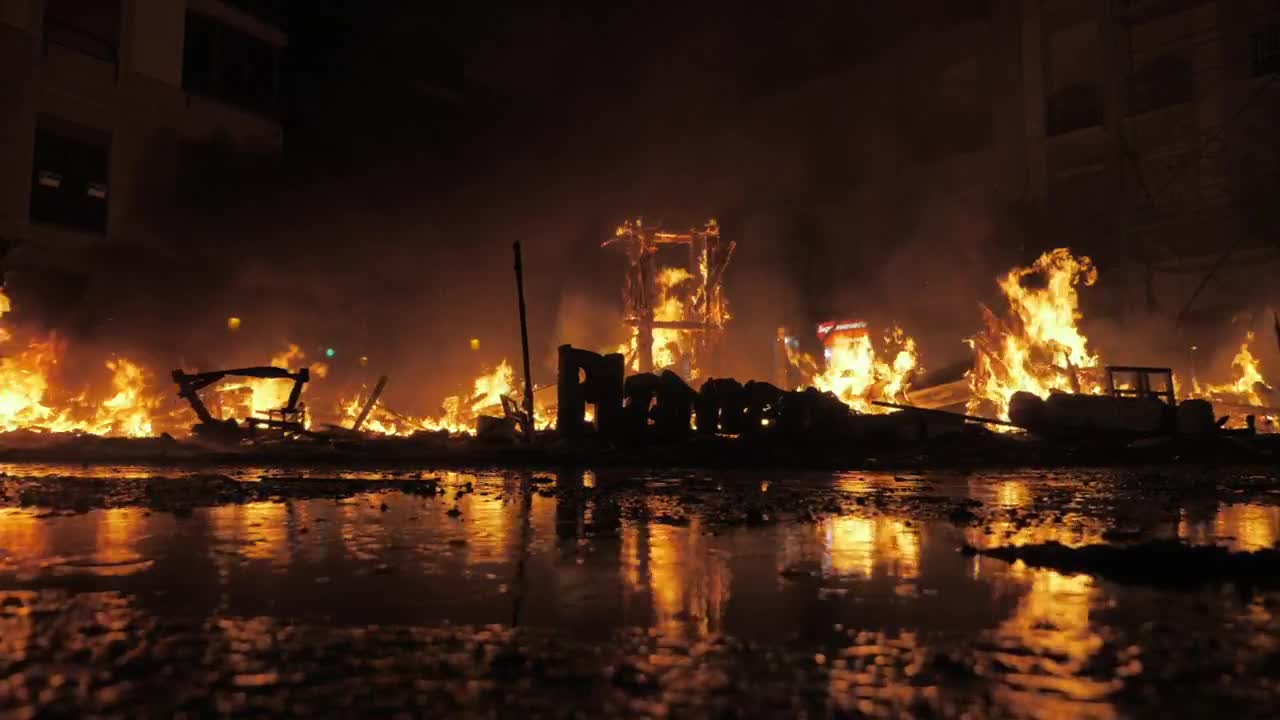 Download Stock Video Large Fire Burning Through The Night Animated Wallpaper