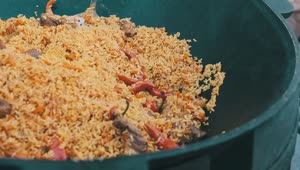 Stock Video Large Casserole Cooking Rice Animated Wallpaper
