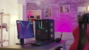 Stock Video Modern Pink Gaming Room With Pc And Chai Animated Wallpaper