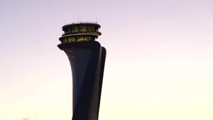 Stock Video Modern Airport Tower Against The Sunse Animated Wallpaper