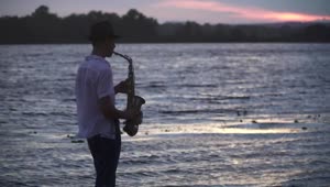 Stock Video Man Plays Saxophone To Ducks By Lake At Sunse Animated Wallpaper