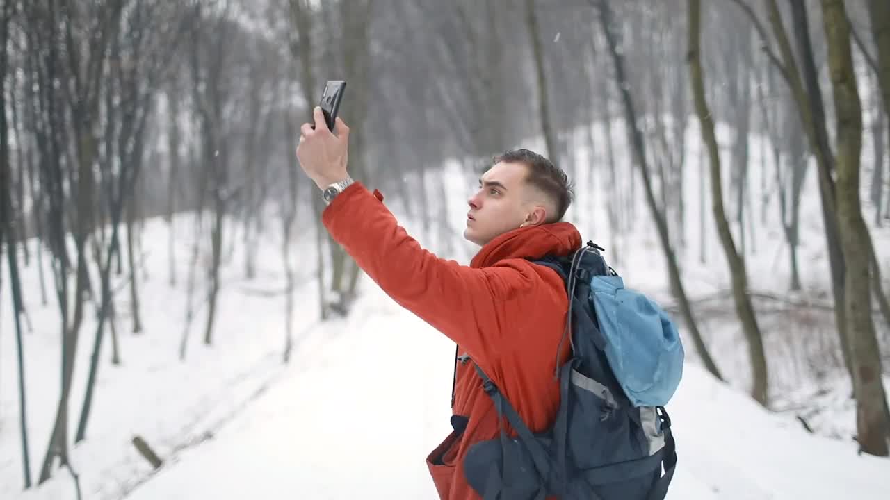 Download Stock Video Man Lost In Forest Looking For Cell Signa Animated Wallpaper