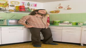 Stock Video Man Listening Radio And Dancing In The Kitche Animated Wallpaper
