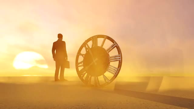Download Stock Video Man In The Desert Next To A Large Old Clock Sma Animated Wallpaper